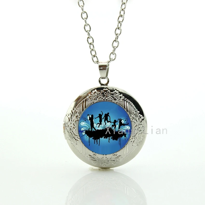 

2016 New trendy blue dance art picture pendant vintage Dancing silhouette figures Latin dance Just Dance locket necklace DC072
