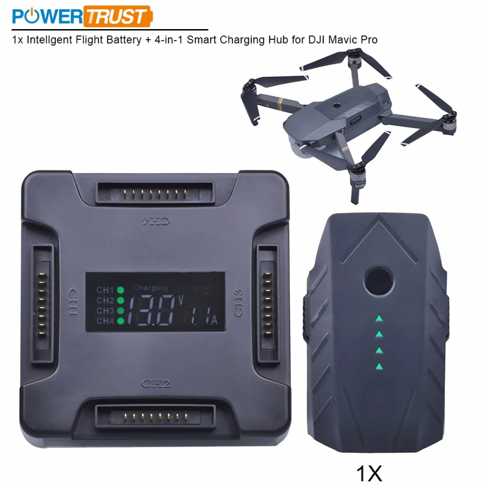 

PowerTrust Intelligent Polymer Flight Battery pack with 4-in-1 smart Charging Hub for DJI Mavic Pro Drone