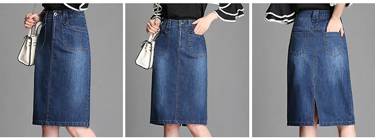Шеран женская летняя Модная Джинсовая юбка с высокой талией размера плюс джинсовая юбка высокого качества Синие сексуальные джинсовые юбки