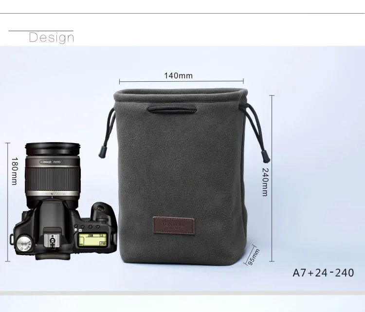 Сумка для камеры Roadfisher Drawstring с карманом беззеркальных объективов Canon Nikon Sony Fuji Leica