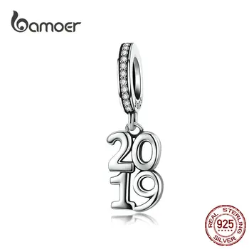 

BAMOER 2019 Memory Year Pendant Charm 925 Sterling Silver Clear CZ Design Charms for Original 925 Bracelet Fine Bijoux SCC1219