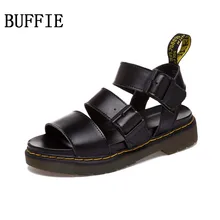 2017 flachen Sandalen Frauen Schwarz Weiß Echtes Leder Sommer Blickzeheplattform Sandalen Größe 35-44 Strand Sandalen