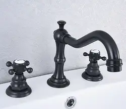 Черный Масло Втирают Латунь на бортике двойные крестообразные ручки широко распространенные ванная комната 3 отверстия раковина кран