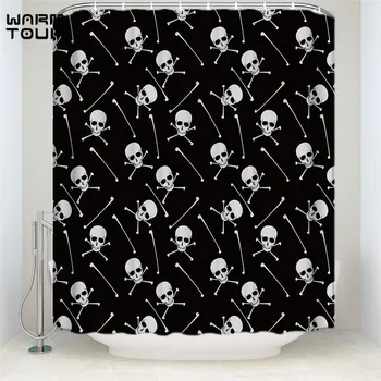 

Warm Tour Black Background Skull Pattern Decorative Fabric Shower Curtains Simple Polyester Waterproof Bathroom Curtain WTC889