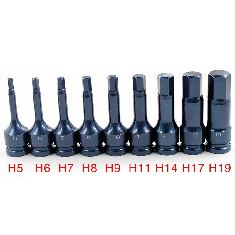 

Newly 9 Pcs Inner Hex Key Set 1/2 Inch Drive Impact H5/6/7/8/9/11/14/17/19 Socket Bits XSD88