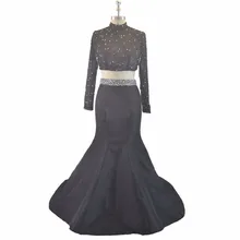 Кружевная черная Русалка с длинными рукавами, платья для выпускного вечера из 2 предметов