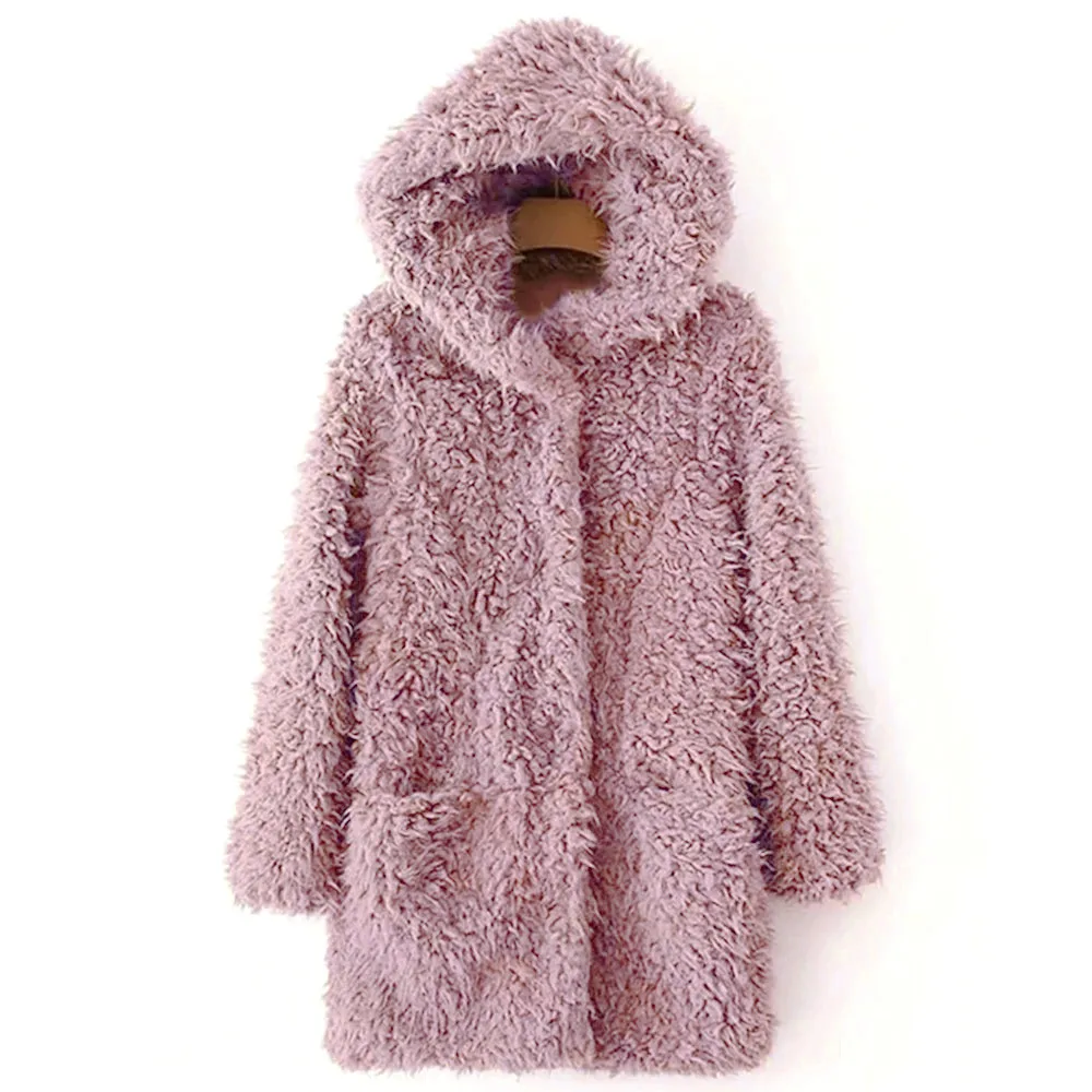 Manteau femme hiver, женское теплое однотонное пальто из искусственной шерсти, Женская куртка, элегантная женская зимняя верхняя одежда с отворотом, пальто