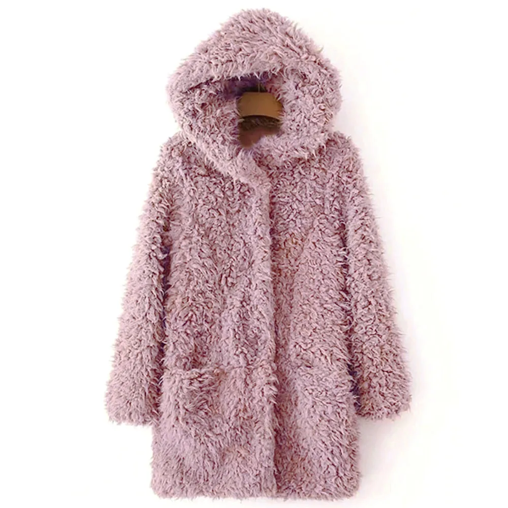 

manteau femme hiver 2018 Womens Warm Artificial Wool Solid Coat Ladies Jacket Elegant womens Lapel Winter Outerwear Coats
