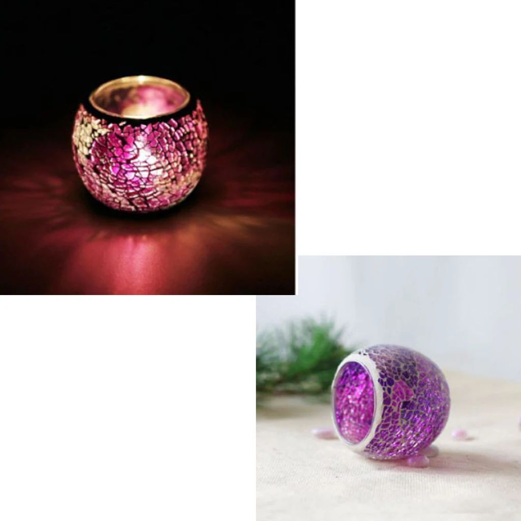Handmade Mosaic Stained Glass Candle Holder Tea Light Succulent Planter Small Plant Flower Pot