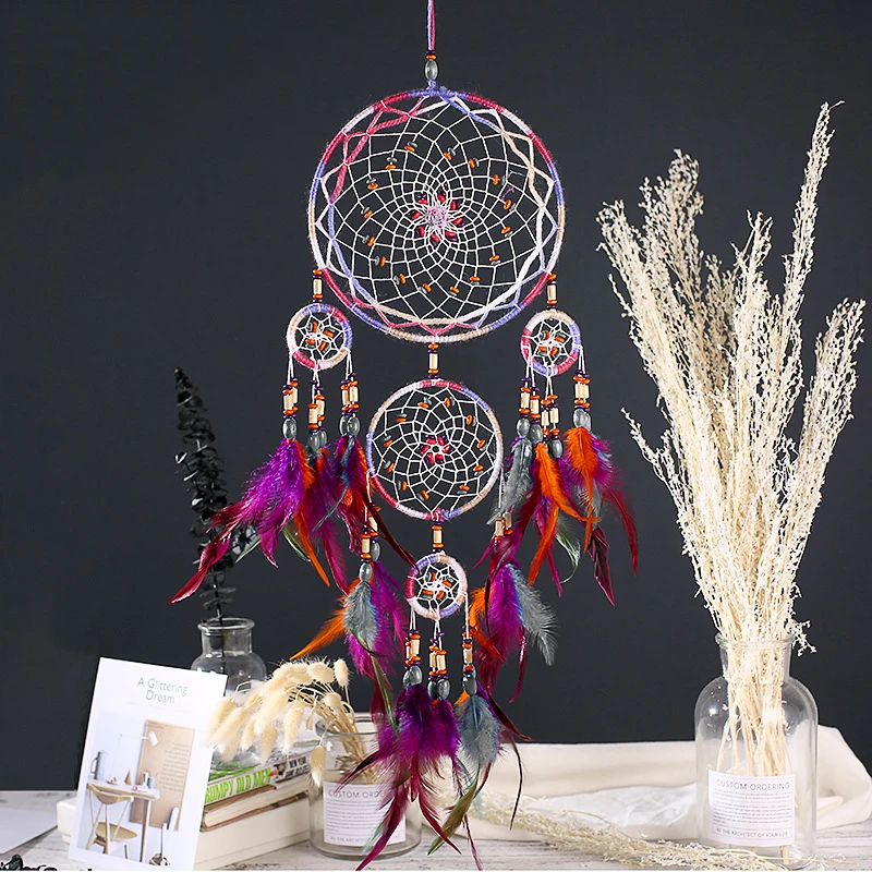 Nuevo creativo todo hecho a mano cinco anillos atrapasueños colgante sala de estar decoración de la pared colgante hermoso adorno colgante Nuevo creativo todo hecho a mano cinco anillos atrapasueños colgante sala de estar decoración de la pared colgante hermoso adorno colgante