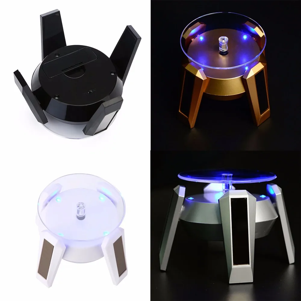 New Solar&Battery Dual Use Automatic Rotating Showcase Jewelry Watch Mobile Phone 360 Degre Turntable Light Stand Display#252213