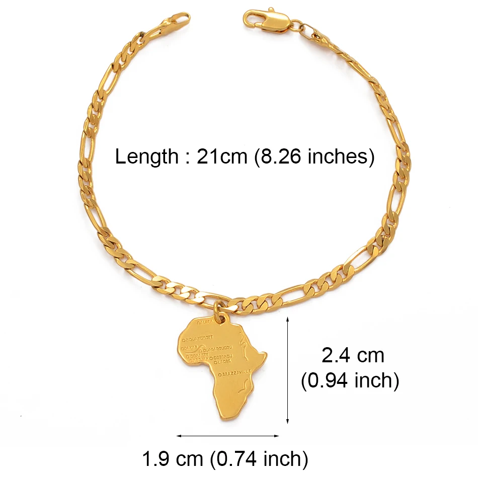 Anniyo 21cm Africa Map Bracelet Chain for Women Men Choker Chain Gold Color African Charm Bangles Jewelry Hand Chains #210906