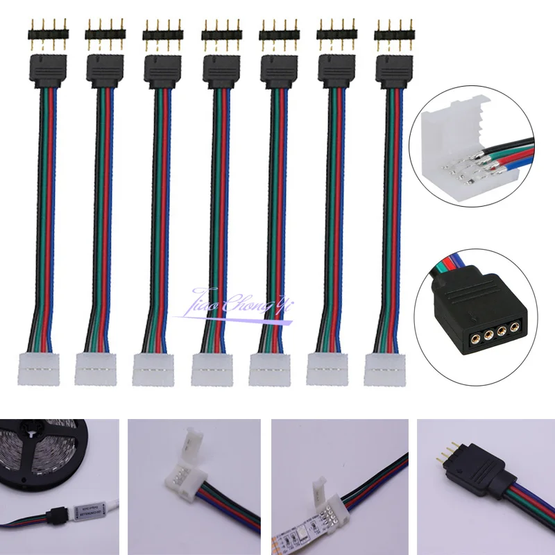 

15cm 4 pin Male/Female Light connectors Strip to Power Adaptor 4 Conductor 10mm Wide connector For 5050 RGB LED Strip