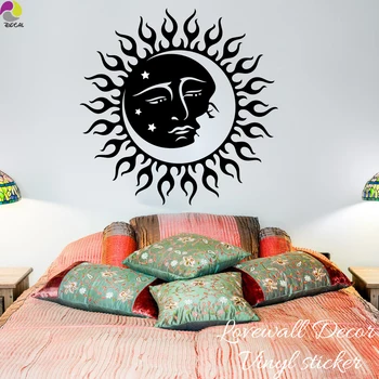 

Boho Sun And Moon Wall Sticker Bedroom Living Room Cartoon Bohemian Gold Crescent Moon and Sun Wall Decal Vinyl Home Decor