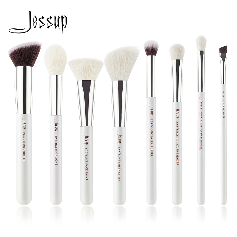Jessup жемчужно-белые/Серебристые Профессиональные кисти для макияжа, набор кистей для макияжа, набор инструментов, буферная краска для щек, подсветка, шейдерная линия, красота