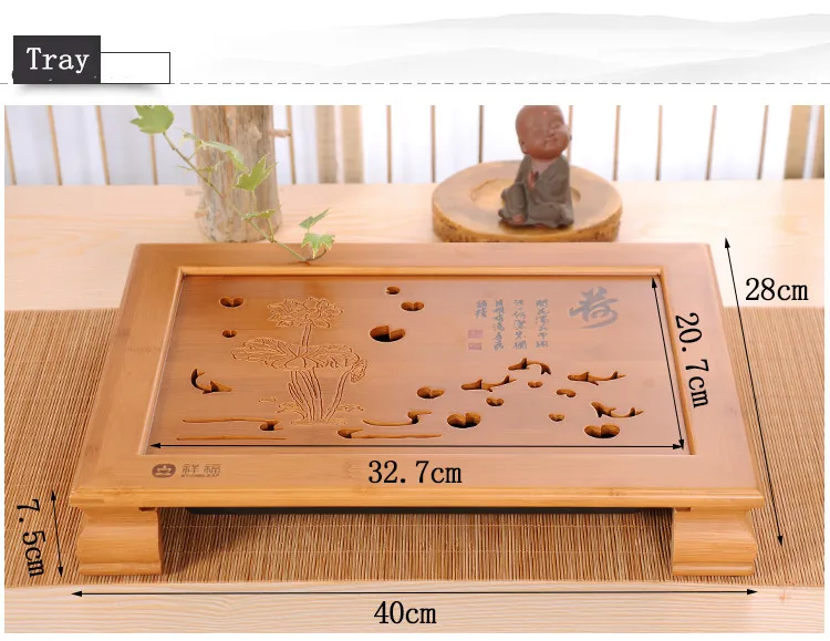 40*28*7,5 см Лотос и рыба* Бамбуковый чайный столик Gongfu поднос для сервировки, бамбуковый чайный столик, бамбуковый чайный поднос для воды, кунг-фу, чайная церемония