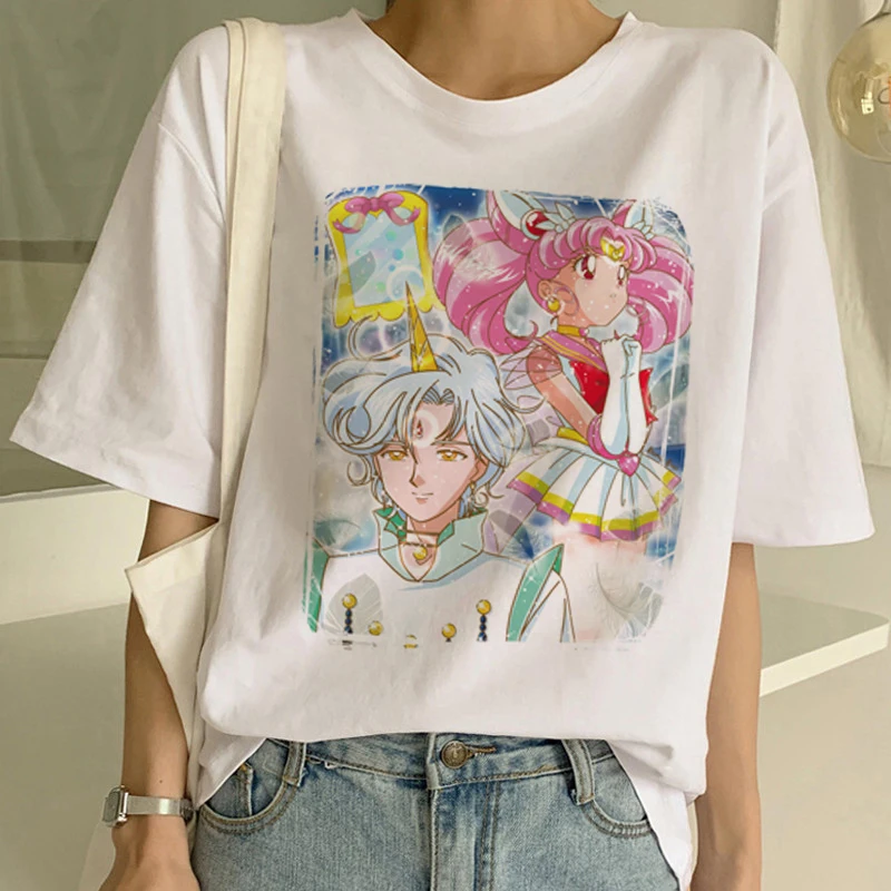 Sailor Moon/летняя новая модная футболка Женская Harajuku короткий рукав забавная футболка Ulzzang футболка с милым котом женские футболки с рисунком