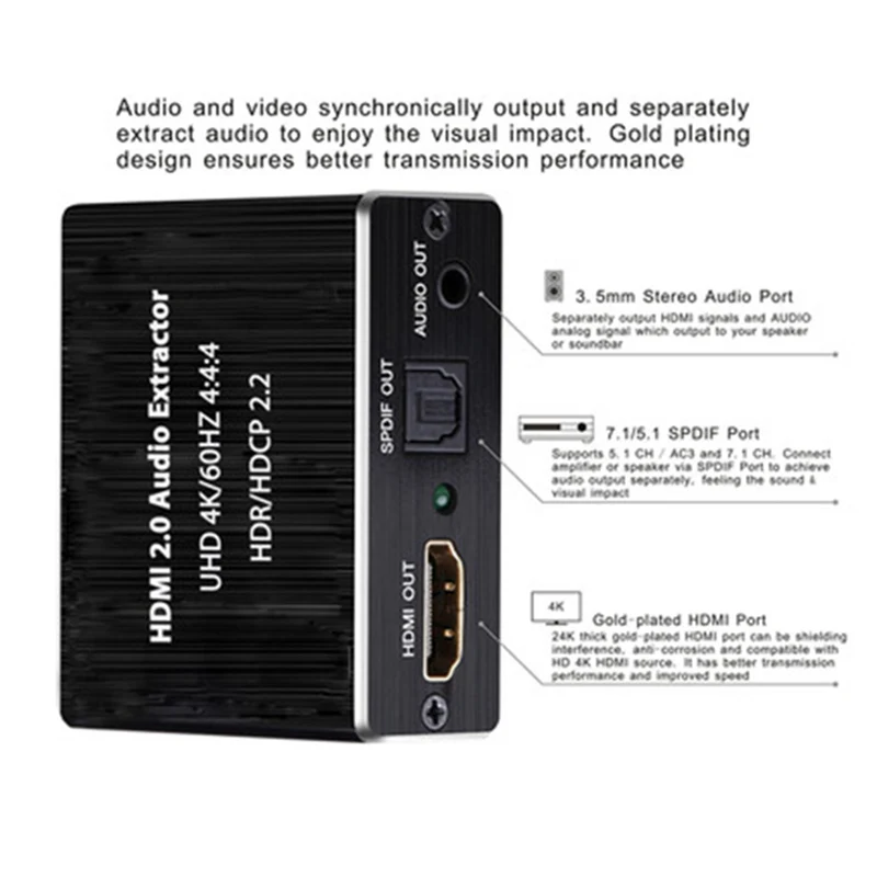Hdmi 2,0 HDMI аудио экстрактор+ оптический TOSLINK SPDIF+ 3,5 мм стерео аудио экстрактор конвертер HDMI 2,0 аудио сплиттер
