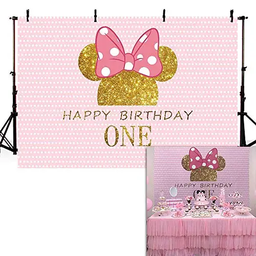 

NeoBack First Birthday Photography Backdrops Pink Wave Cartoon Animal Photo Background 1th Birthday Party Cake Table Backdrop