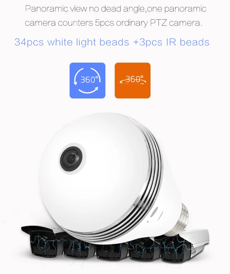 Новая мини лампа лампочки WiFi камера рыбий глаз 3MP HD Беспроводная ip-камера 360 градусов панорамный объектив Поддержка 128 ГБ TF Карта