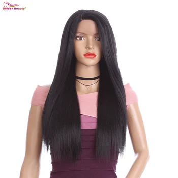 

Ombre Glueless Lace Front Wigs 2 Tone Color Side Part Long Natural Straight Heat Resiatant Synthetic Hair Golden Beauty