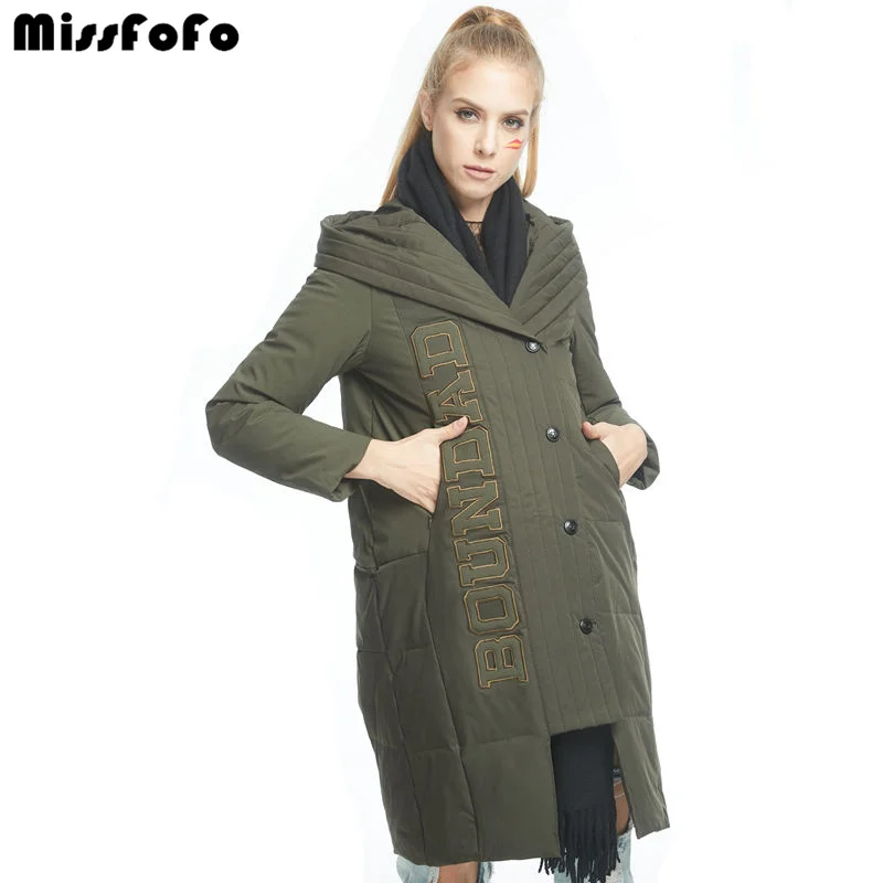 

MissFoFo 2017 New Winter Down Parka Brand Fashion Women Jacket White Duck Dwon With One Black Scarf Green Black