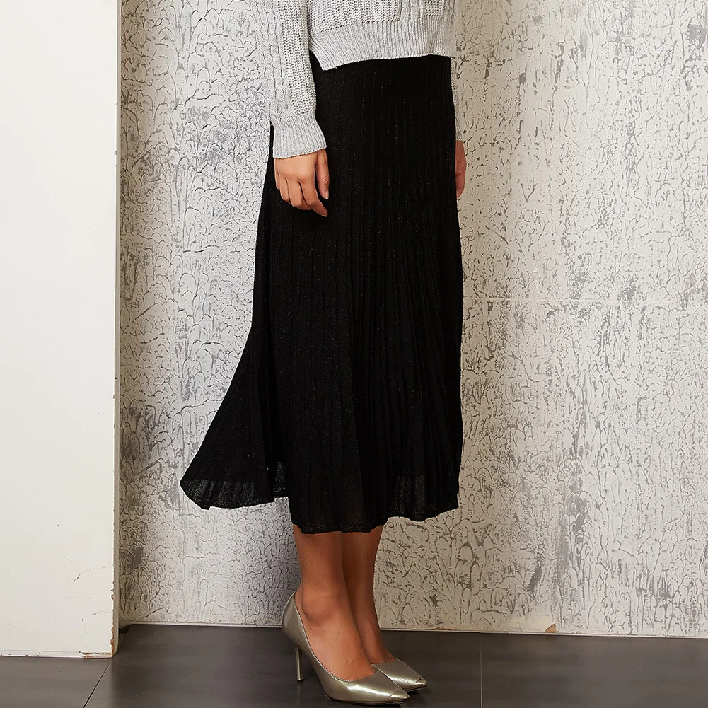Women Knitted Skirt Black Long A Line Skirts Womens Office Black High