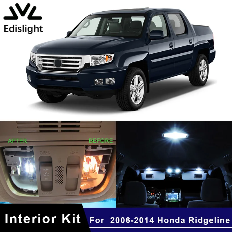 

Edislight 15Pcs White Ice Blue LED Lamp Car Bulbs Interior Package Kit For 2006-2014 Honda Ridgeline Map Dome Door Plate Light