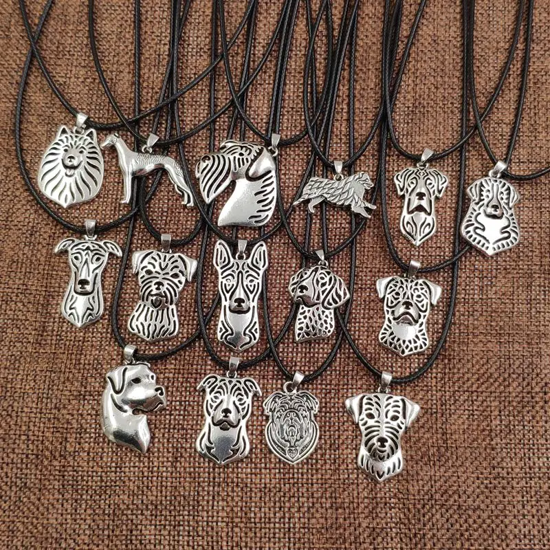 

2019 Rope Necklace Dog Animal Pendant Retro Antique Silver Rottweiler Basenji Jewelry For Women Male Punk Cute New Fashion