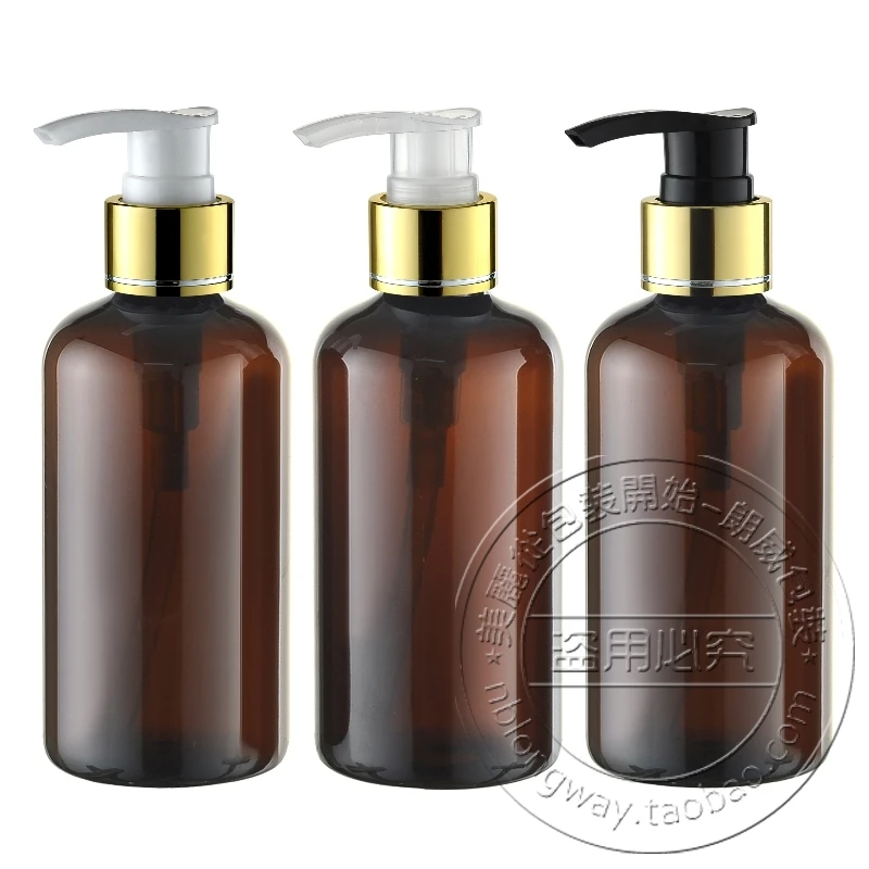 Free Shipping 220Ml Round Shoulder Brown Bottle Cosmetic Shampoo Bottle