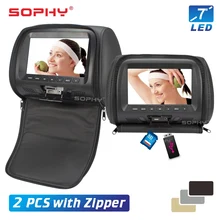 2pcs 7 Inch Car Headrest Monitor With Zipper Cover LED Digital Screen Pillow Monitor MP5 Player & USB and SD Functions