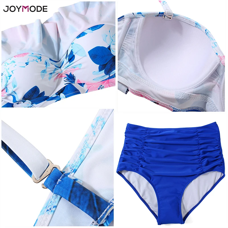 Бикини с открытыми плечами JOYMODE купальник из двух частей высокой талией женский