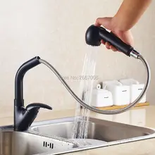 Бесплатная доставка Гибкая Кухня Pull Out Кран Черный Бронзовый Латунь Смеситель Для мойки Краны На Бортике Горячей и Холодной воды кран ZR371