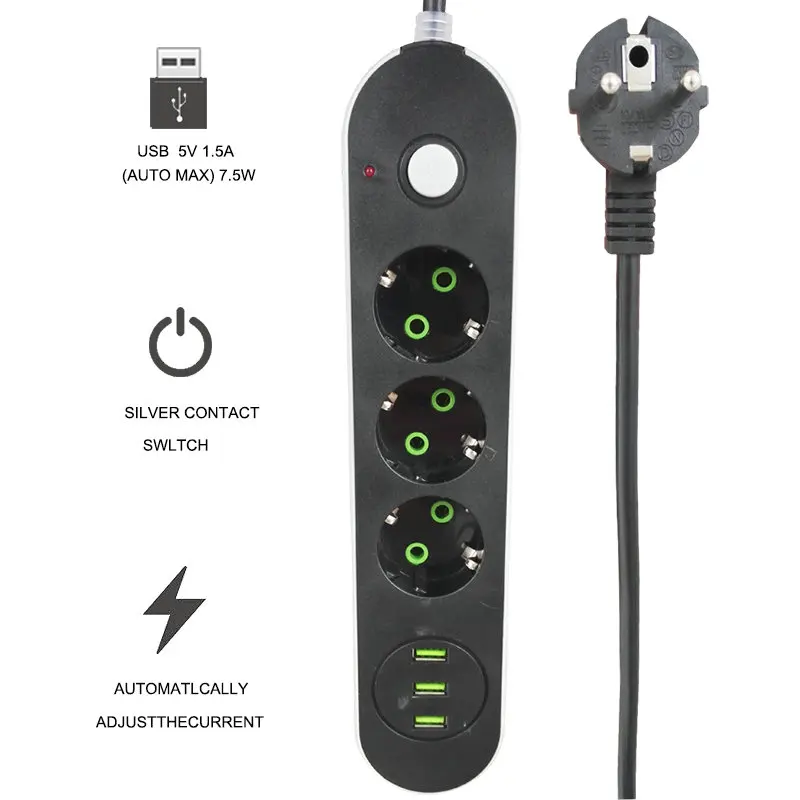 Продажа Универсальный Разъем Smart расширение мощность полосы с 3 USB зарядки порты и разъёмы 3.1A Великобритании ЕС AU США Plug Переключатель офис стол