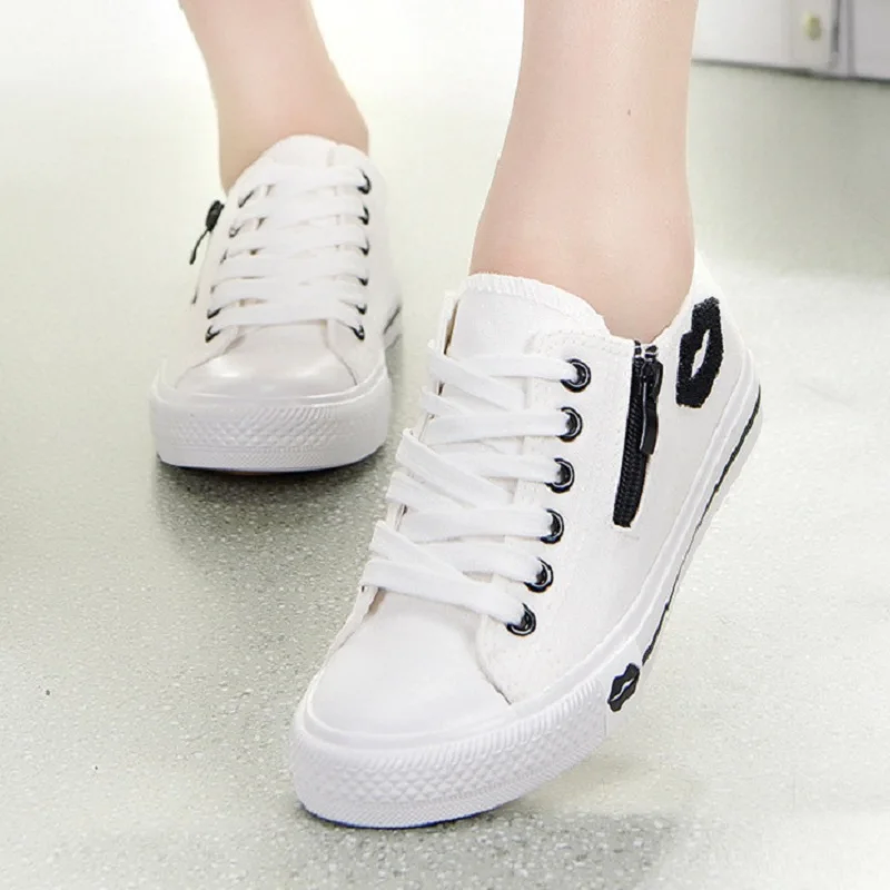  Summer Sneakers Women Trainers White Sneakers Classic Canvas Shoes Casual Lips Zip Flat Shoes Basket Femme Zapatillas Mujer 