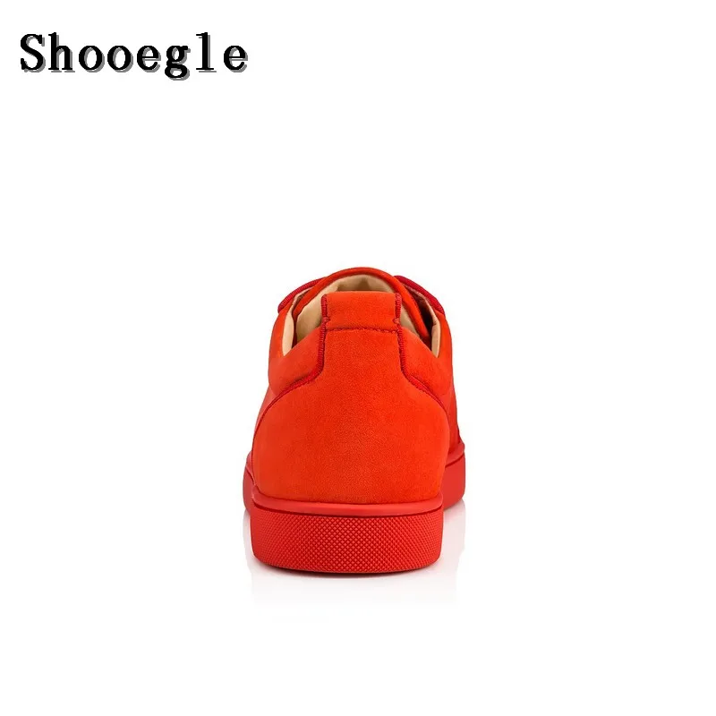 SHOOEGLE/красная роскошная мужская обувь с кристаллами; повседневные замшевые кроссовки на платформе; мужские низкие мотоциклетные ботинки высокого качества на шнуровке