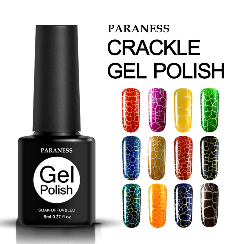 

Paraness 8ML All for Manicure Nail Design Crackle Gel Varnish Sequins Gel Paint for Gel Nail Polish Soak Off The Glue on Nails