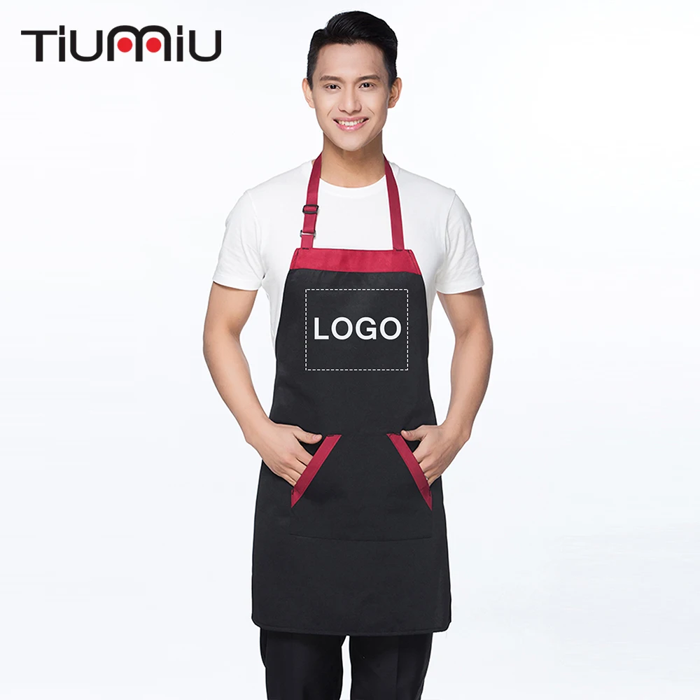 

Your Own Logo/Name Prints Patchwork Adjustable Halter Long Aprons Restaurant Hotel Kitchen Chef Workwear Cafe Food Service Apron