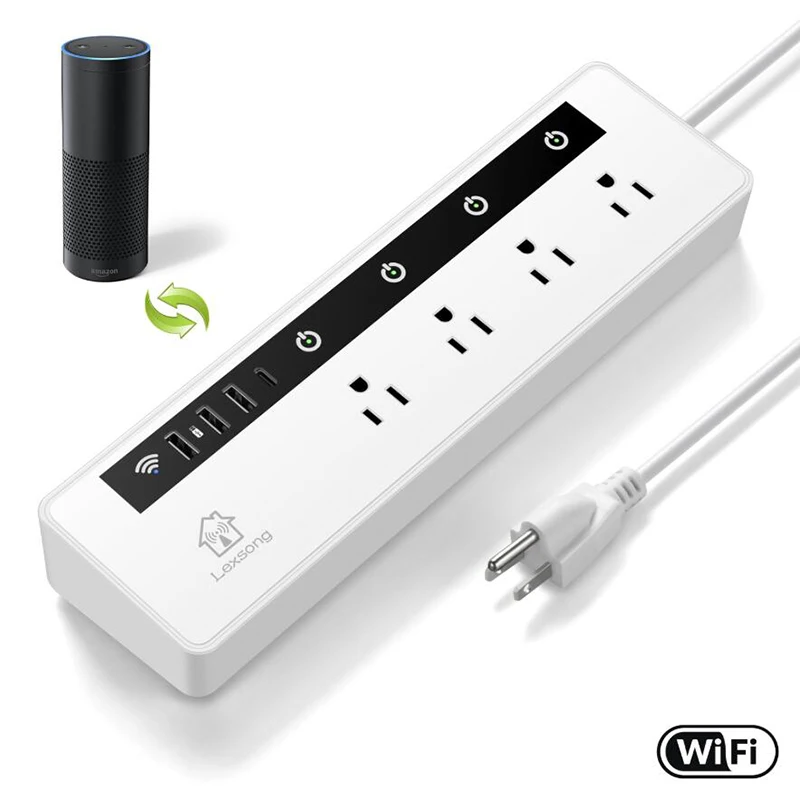 WiFi smart power Strip/сетевой фильтр US/Japanese, голосовое управление Alexa, дистанционное хранение, домашний таймер, с 4 гнездами 3 USB+ type-c