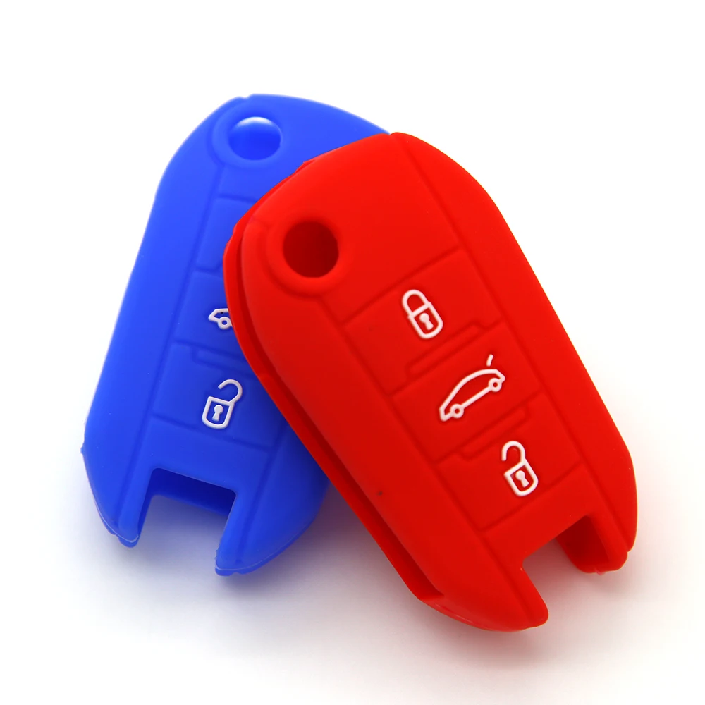 Silicone car key cover case for Peugeot 208 508 301 308 3008 408 3 Buttons Folding car key cover