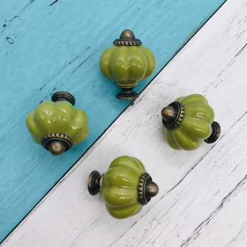 

1x Vintage Pumpkin Ceramic Knob Asakusa green Dresser Door Knobs Zinc Alloy Base Kitchen Furniture Handle Cabinet Drawer Pulls