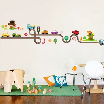 

Cartoon Cars Highway Track Wall Stickers For Kids Rooms Sticker Children's Play Room Bedroom Decor Wall Art Decals
