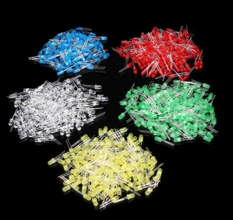 

500Pcs 5MM LED Diode Kit 5 Colors Red Green Yellow Blue White