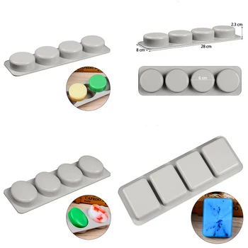 

PRZY Molds Silicone Moulds 3D Mould Oval Round Square Soaps Molds for Handmade Soap Making 4 Holes Moulds Eco-friendly