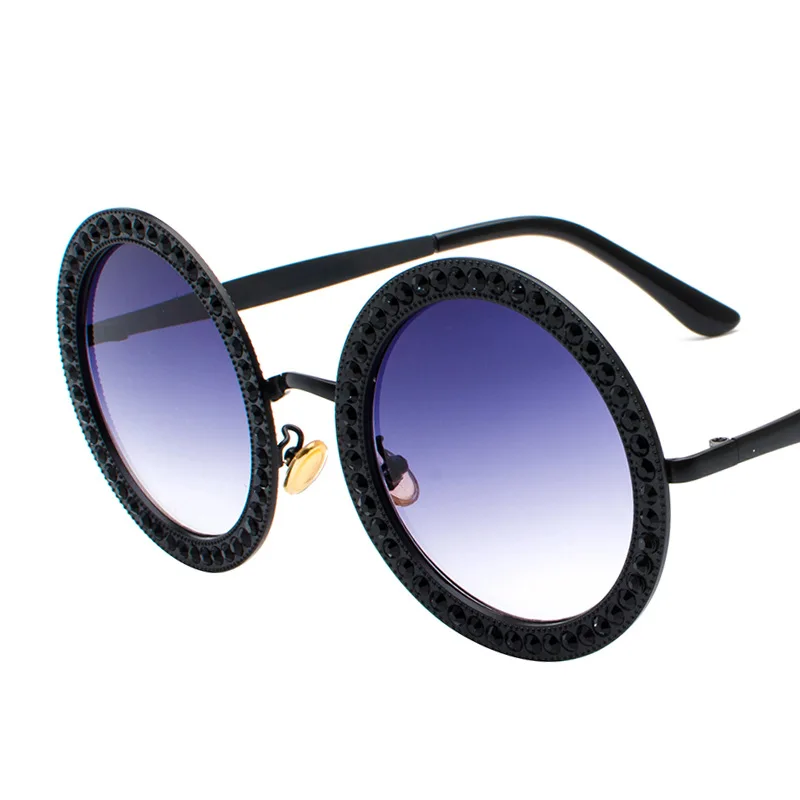 Бриллиантовые Круглые Солнцезащитные очки женские Роскошные брендовые дизайнерские хрустальные Солнцезащитные очки женские сплав оправа драгоценные очки Gafas de sol - Цвет линз: C5