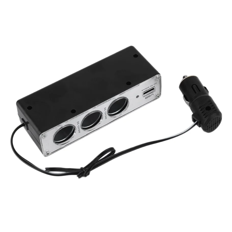 

Unviersal New 3 Way Car Cigarette Lighter Socket Splitter Charger Power Adapter DC+USB Port Plug 12V-24V HOT selling3#