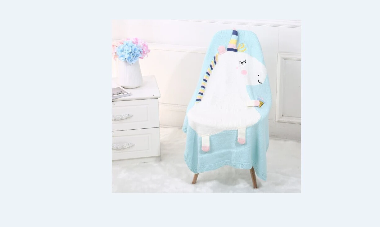 Новорожденный ребенок хлопок мягкий принт одеяло с единорогом пеленание детская коляска Моисей корзина синий розовый одеяло с единорогом s - Цвет: Синий