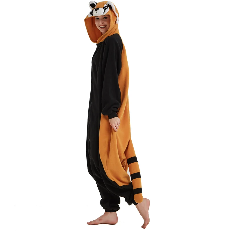 Women Onesie Raccoon Pajama Funny Cute Animal Party Suit Unisex Adult Winter Brown Black Jumpsuit Warm Sleep Wear Couple Pyjamas (4)