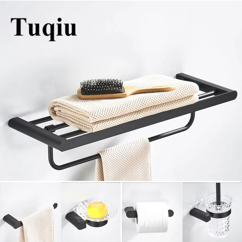 

Bathroom Accessories Set Towel Rack Corner Shelf Paper Holder,Toilet Brush Holder,Hook Brushed Matt Black Bathroom Hardware set