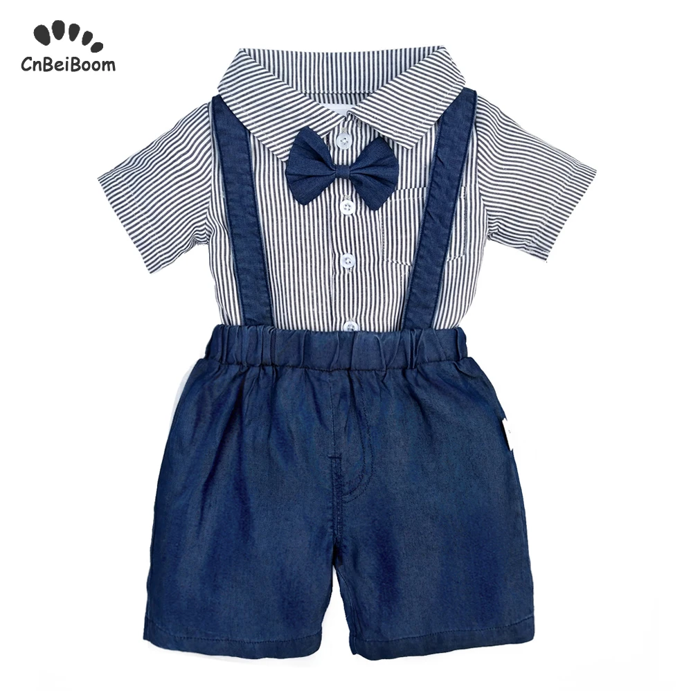 

2019 Summer baby boy romper set newborn boys clothing sets strip bow shirt jumpsuit jeans overall short kids infant clothes sets